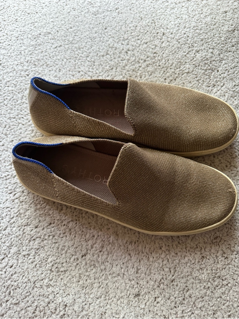 Rothy's Women’s Slip-On Loafers in Khaki with Blue Trim